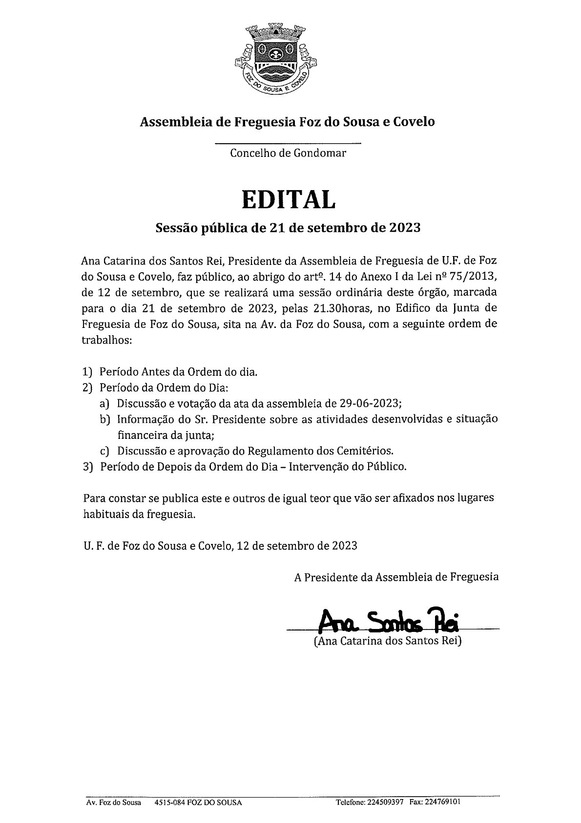 Edital Assembleia 21 de Setembro de 2023